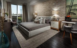 The X67 Lofts 4R master bedroom showcases luxury living in this Marina del Rey new home.